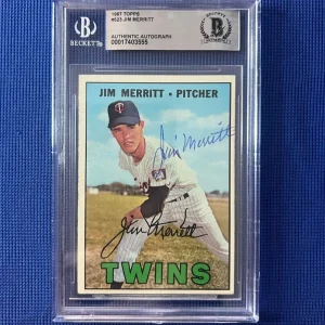 1967 TOPPS JIM MERRITT MINNESOTA TWINS SIGNED AUTOGRAPHED CARD #523 BECKETT