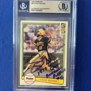 1982 DONRUSS STEVE NICOSIA PITTSBURGH PIRATES SIGNED AUTOGRAPH CARD #45 BECKETT