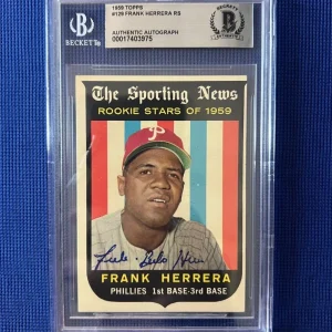 1959 TOPPS FRANK HERRERA PHILLIES SPORTING NEWS SIGNED AUTOGRAPHED #129 BECKETT