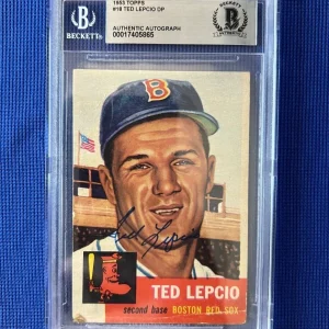 1953 TOPPS TED LEPCIO BOSTON RED SOX SIGNED AUTOGRAPHED CARD #18 BECKETT