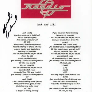 ARNELL CARMICHAEL RAYDIO SIGNED AUTOGRAPH LYRIC SHEET ACOA PRINT JACK & JILL