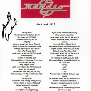 ARNELL CARMICHAEL RAYDIO SIGNED AUTOGRAPH LYRIC SHEET ACOA PRINT JACK & JILL
