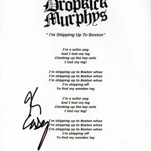 KEN CASEY DROPKICK MURPHYS SIGNED AUTOGRAPH LYRIC SHEET ACOA SHIPPING UP BOSTON