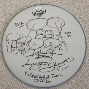 ARTIMUS PYLE SIGNED 14" DRUMHEAD WITH ARTWORK LYNYRD SKYNYRD DRUMMER JSA