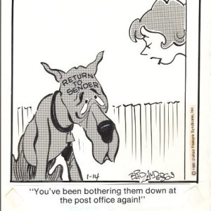 MARMADUKE ORIGINAL PEN+INK CARTOON ARK DAILY 1980 BRAD ANDERSON POST OFFICE