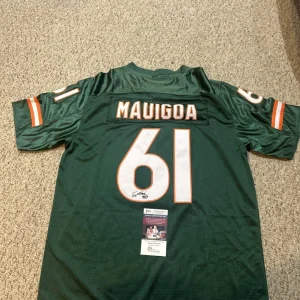MIAMI HURRICANES- FRANCIS MAUIGOA SIGNED AUTOGRAPH JERSEY JSA COA FOOTBALL STAR