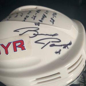 BRAD PARK HAND SIGNED RANGERS HOCKEY MINI-HELMET+JSA 11 INSCRIPTIONS