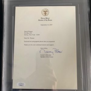 NANCY PELOSI HAND SIGNED LETTER SPEAKER OF HOUSE JSA+PSA SLABBED
