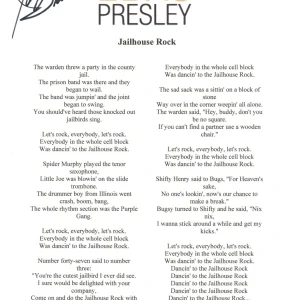 James Burton Signed Autograph Elvis Presley 'Jailhouse Rock' Lyric Sheet Beckett