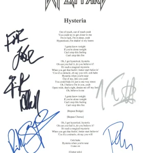 Def Leppard Signed Autograph Hysteria Lyric Sheet Joe Elliott x4 Full Band ACOA
