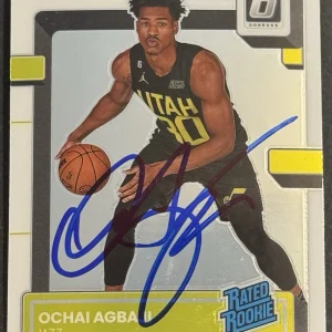 Ochai Agbaji Signed 2022-23 Donruss Optic Rookie Card Utah Jazz BAS Beckett COA