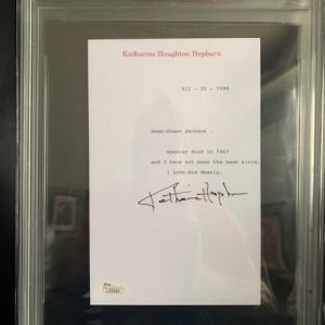 KATHARINE HEPBURN SIGNED LETTER ON LETTERHEAD I LOVE HIM DEARLY JSA/PSA
