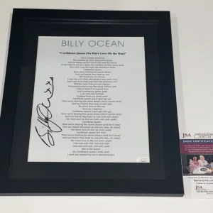 BILLY OCEAN SIGNED FRAMED CARRIBEAN QUEEN LYRIC SHEET AUTOGRAPHED JSA COA