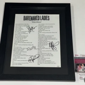 BARENAKED LADIES SIGNED FRAMED BRIAN WILSON LYRIC SHEET STEVEN PAGE ED JSA COA