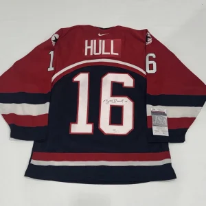 BRETT HULL SIGNED VINTAGE #16 TEAM USA OLYMPIC JERSEY LICENSED JSA COA