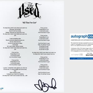 Bert McCracken ‘The Used’ Band Signed ‘All That I’ve Got’ Lyric Sheet ACOA