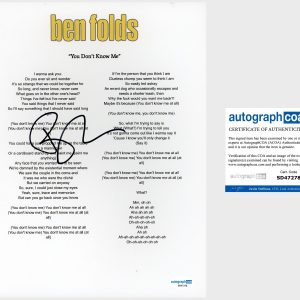 Ben Folds Signed Lyric Sheet ‘You Don’t Know Me’ ACOA ‘Ben Fold Five’