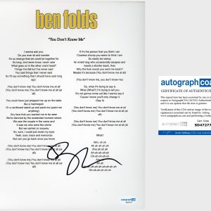 Ben Folds Signed Lyric Sheet ‘You Don’t Know Me’ ACOA ‘Ben Fold Five’