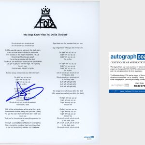 Andy Hurley ‘Fall Out Boy’ Band Signed ‘My Songs Know What’ Lyric Sheet ACOA