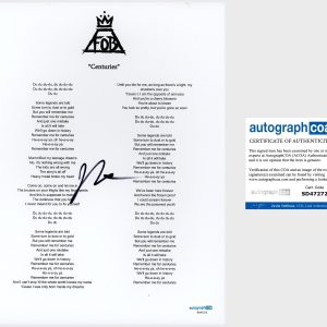 Patrick Stump ‘Fall Out Boy’ Band Signed ‘Centuries’ Lyric Sheet ACOA