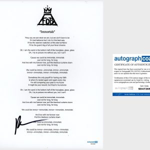 Patrick Stump ‘Fall Out Boy’ Band Signed ‘Immortals’ Lyric Sheet ACOA