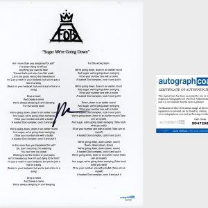 Patrick Stump ‘Fall Out Boy’ Band Signed Sugar We’re Going Down Lyric Sheet ACOA