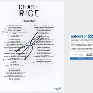 Chase Rice ‘Eyes On You’ Country Singer Signed Lyric Sheet ACOA