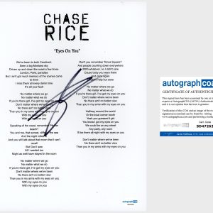 Chase Rice ‘Eyes On You’ Country Singer Signed Lyric Sheet ACOA