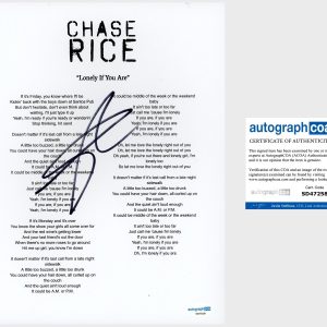 Chase Rice ‘Lonely If You Are’ Country Singer Signed Lyric Sheet ACOA