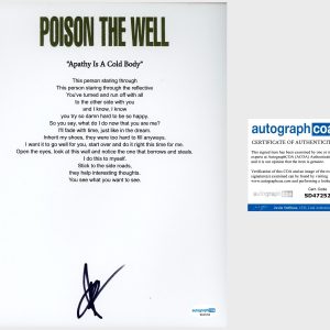 Jeffrey Moreira ‘Poison The Well’ Band Lead Singer Signed Lyric Sheet ACOA