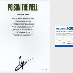 Jeffrey Moreira ‘Poison The Well’ Band Lead Singer Signed Lyric Sheet ACOA