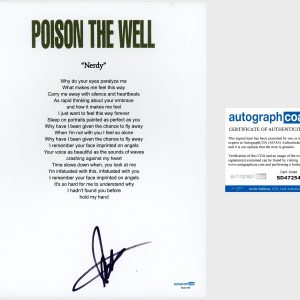 Jeffrey Moreira ‘Poison The Well’ Band Lead Singer Signed Lyric Sheet ACOA