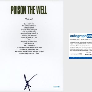 Jeffrey Moreira ‘Poison The Well’ Band Lead Singer Signed Lyric Sheet ACOA