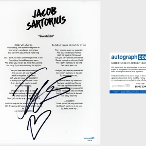 Jacob Sartorius ‘Sweatshirt’ Signed Lyric Sheet Pop Singer ACOA