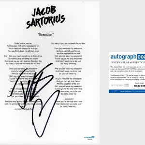 Jacob Sartorius ‘Sweatshirt’ Signed Lyric Sheet Pop Singer ACOA