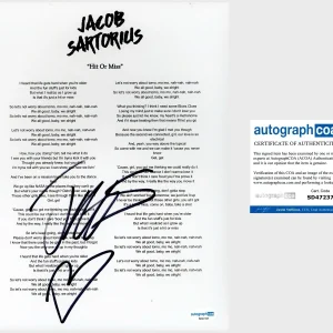 Jacob Sartorius ‘Hit Or Miss’ Signed Lyric Sheet Pop Singer ACOA