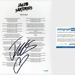 Jacob Sartorius ‘Hit Or Miss’ Signed Lyric Sheet Pop Singer ACOA