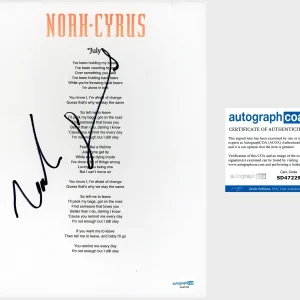 ‘Noah Cyrus’ Signed Lyric Sheet ‘July’ Pop Singer ACOA