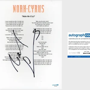 ‘Noah Cyrus’ Signed Lyric Sheet ‘Make Me (Cry)’ Pop Singer ACOA