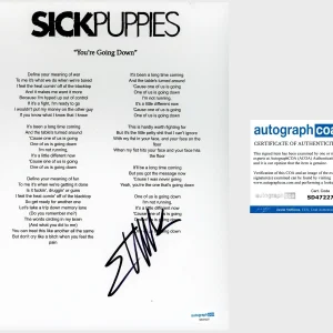 Emma Anzai ‘Sick Puppies’ Band Signed Lyric Sheet ‘You’re Going Down’ ACOA