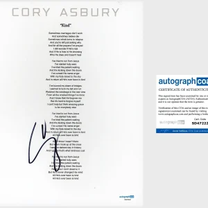 Cory Asbury ‘Kind’ Signed Lyric Sheet Christian Music ACOA PROOF￼