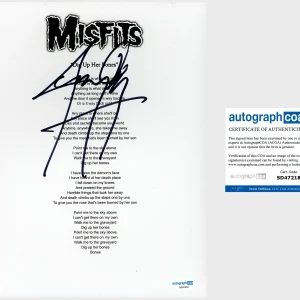 Jerry Only ‘The Misfits’ Bassist Signed ‘Dig Up Her Bones’ Lyric Sheet ACOA