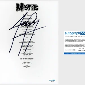 Jerry Only ‘The Misfits’ Bassist Signed ‘Last Caress’ Lyric Sheet ACOA
