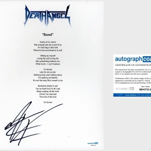 Mark Osegueda ‘Death Angel’ Band Lead Singer Signed ‘Bored’ Lyric Sheet ACOA