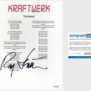 Ralf Hutter ‘Kraftwerk’ Signed ‘The Robots’ Lyric Sheet German Band ACOA