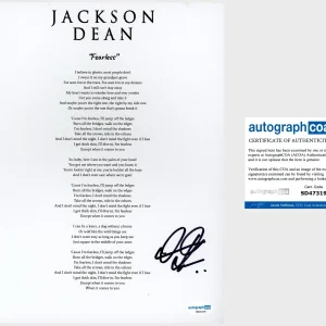 Jackson Dean ‘Fearless’ Country Singer Signed Lyric Sheet Music ACOA
