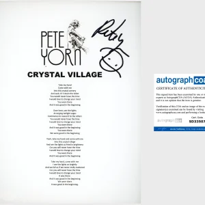 PETE YORN SIGNED AUTOGRAPH CRYSTAL VILLAGE LYRIC SHEET w/PROOF & ACOA COA