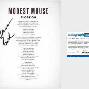 ISAAC BROCK SIGNED MODEST MOUSE FLOAT ON LYRIC SHEET w/EXACT PROOF AUTOGRAPH COA