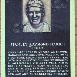Bucky Harris Signed Autographed Yellow HOF Plaque Postcard BAS Beckett Cert