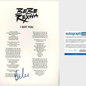 BEBE REXHA SIGNED I GOT YOU LYRIC SHEET w/PROOF & AUTOGRAPH COA ACOA